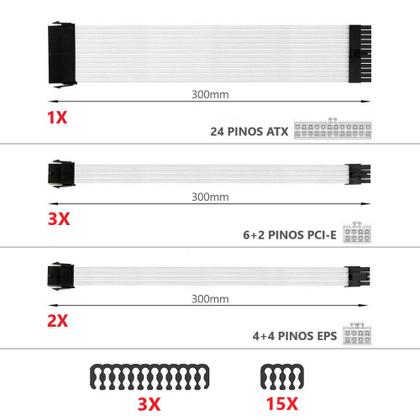 Imagem de Kit 6 cabo sleeved branco extensor fonte 1-atx 2-cpu 3-gpu