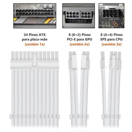 Imagem de Kit 6 cabo sleeved full white extensor 1x24p 2x4+4p 3x6+2p