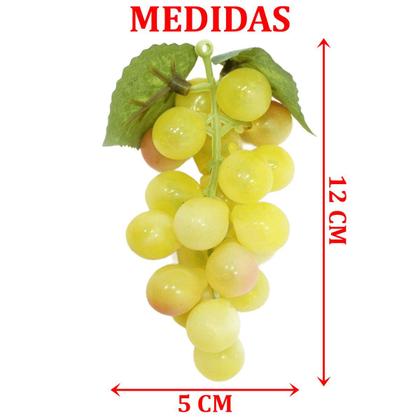 Imagem de Kit 6 Cachos De Fruta Artificial Uva Verde Silicone De 12cm