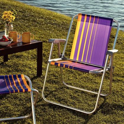 Imagem de Kit 6 Cadeira de Praia Camping Alumínio Samoa Roxo Tramontina