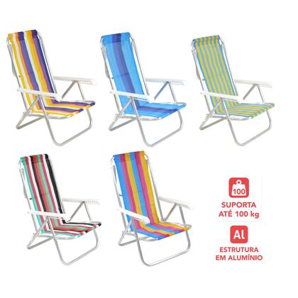 Imagem de Kit 6 Cadeira De Praia Reclinável 8 Posições Alumínio Camping Piscina Sortidas - 25100 Belfix