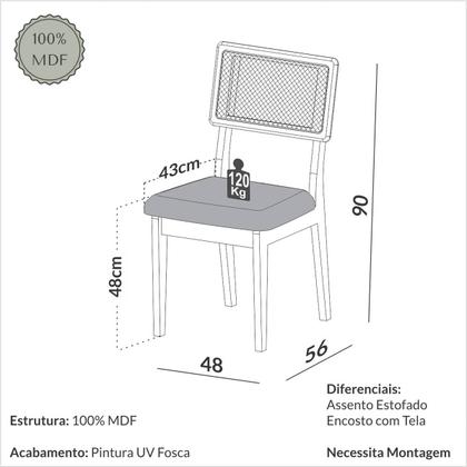 Imagem de Kit 6 Cadeira Estofada com Encosto de Tela MDF Freijó Césare Escuro