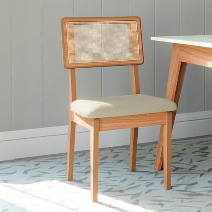 Imagem de Kit 6 Cadeira Estofada com Encosto de Tela MDF Freijó Césare Escuro