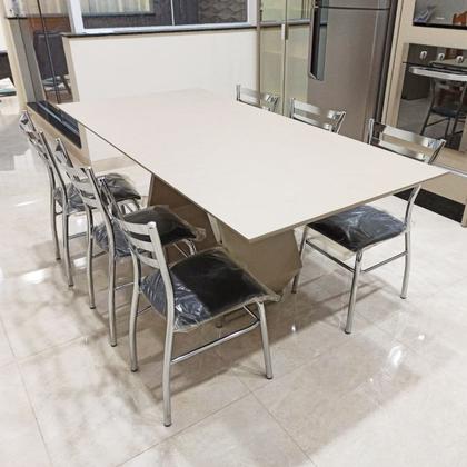 Imagem de Kit 6 Cadeiras de COZINHA com reforço cromada assento preto - Poltronas do Sul