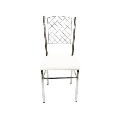 Imagem de Kit 6 Cadeiras de Cozinha com reforço cromada encosto grade assento branco - Poltronas do Sul