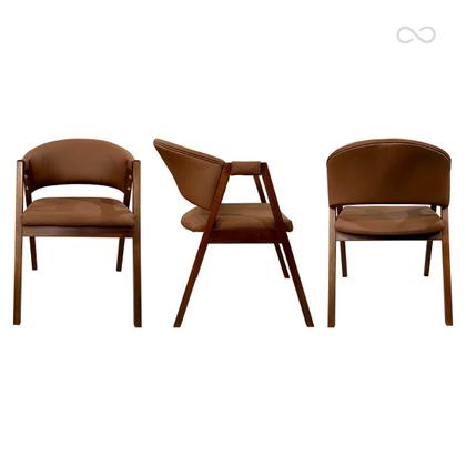 Imagem de Kit 6 Cadeiras de Jantar com Braço Madeira Estofada Marrom Claro Ravena CCS