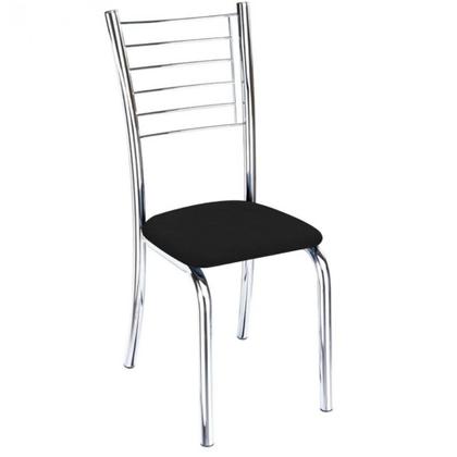 Imagem de Kit 6 Cadeiras de Jantar Lara cromada para cozinha em aço super resistente Assento Sintético preto Aurora Line