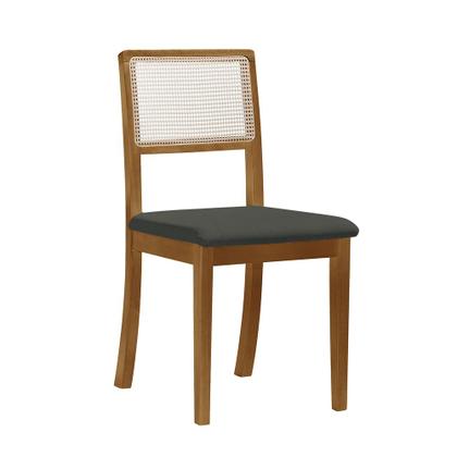 Imagem de Kit 6 Cadeiras de Jantar Luxo Madeira Maciça Mel Encosto Telinha Palha Estofada Linho Chumbo Rubi