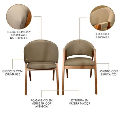 Imagem de Kit 6 Cadeiras de Jantar Madeira Maciça Amêndoa Ravena Impermeável Monterey Bege CCS