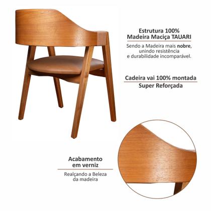 Imagem de Kit 6 Cadeiras de Madeira Maciça Tauari, Estofada e Braço com Corda Náutica Bélgica Espresso Móveis
