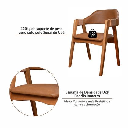 Imagem de Kit 6 Cadeiras de Madeira Maciça Tauari, Estofada e Braço com Corda Náutica Bélgica Espresso Móveis