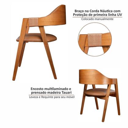 Imagem de Kit 6 Cadeiras de Madeira Maciça Tauari, Estofada e Braço com Corda Náutica Bélgica Espresso Móveis