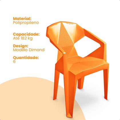 Imagem de Kit 6 Cadeiras Diamond Plásticas Resistentes 182kg Design Moderno Uso Externo