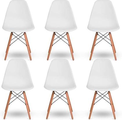 Imagem de Kit 6 Cadeiras Jantar Wood Base Madeira Eiffel Charles Eames - Branco
