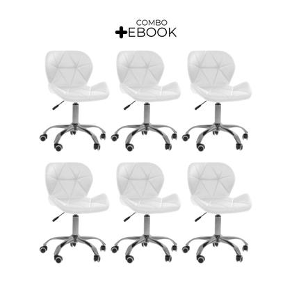 Imagem de Kit 6 Cadeiras Office Eiffel Slim Ajustável Base Giratória