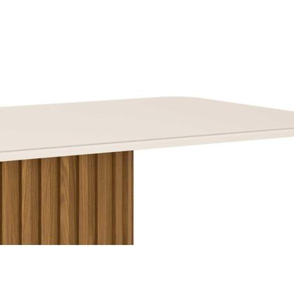 Imagem de Kit 6 Cadeiras Sala Jantar Solana c/ Tampo Madeirado c/ Vidro Curvo 200x90cm e 8 Cadeiras Eloá Nature/Suede Light Linho - Henn