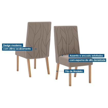 Imagem de Kit 6 Cadeiras Sala Jantar Solana c/ Tampo Madeirado c/ Vidro Curvo 200x90cm e 8 Cadeiras Eloá Nature/Suede Light Linho - Henn