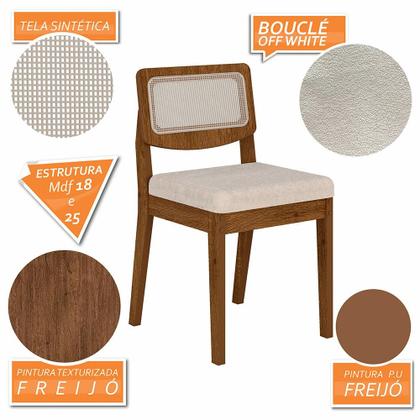 Imagem de Kit 6 Cadeiras Sextavada Bari Freijó/bouclé Off White - M. Arapongas