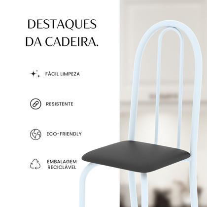 Imagem de Kit 6 Cadeiras Tubular 96x36x41 Cm Iris B Preto Liso / Branco