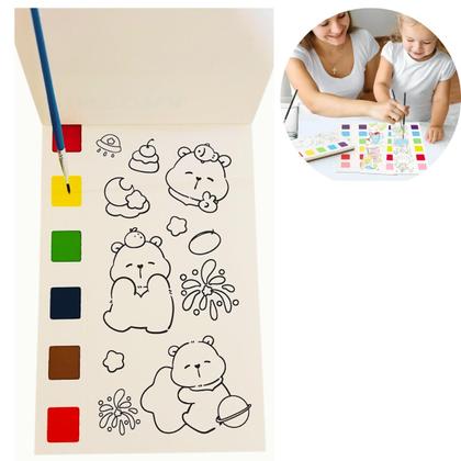 Imagem de Kit 6 Cadernos Pintura Infantil Bob Guds com Tinta Guache Pincel Diversão e Criatividade em Cada Página