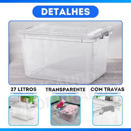 Imagem de Kit 6 Caixa Com Trava - 27L - TRANSPARENTE - 1481 - PLASVALE