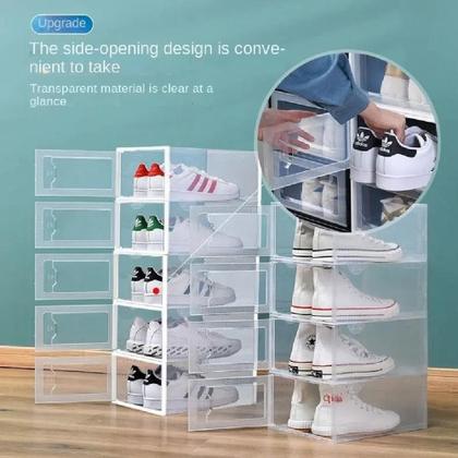 Imagem de Kit 6 caixa sapateira empilhavel organizador dobravel guarda roupa sapatos tenis box quarto closet lavanderia