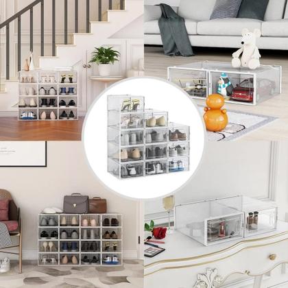 Imagem de Kit 6 caixa sapateira empilhavel organizador dobravel guarda roupa sapatos tenis box quarto closet lavanderia