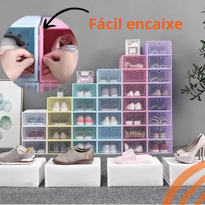Imagem de Kit 6 caixa sapateira empilhavel organizador dobravel guarda roupa sapatos tenis box quarto closet lavanderia