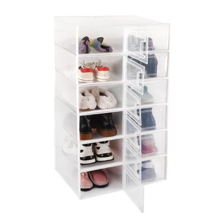 Imagem de Kit 6 caixa sapateira empilhavel organizador dobravel guarda roupa sapatos tenis box quarto closet lavanderia