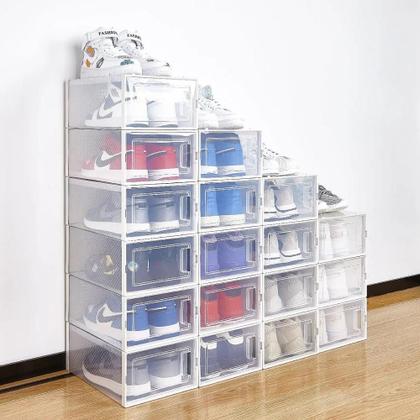 Imagem de Kit 6 caixa sapateira empilhavel organizador dobravel guarda roupa sapatos tenis box quarto closet lavanderia