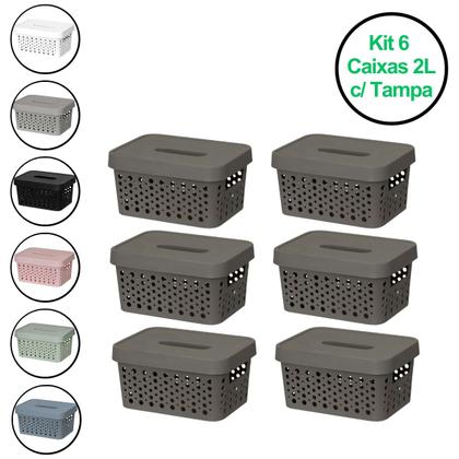 Imagem de Kit 6 Caixas Empilhável 2 Litros Organizador Design Moderno Armário Versátil Lavanderia Multiuso