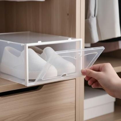 Imagem de Kit 6 Caixas Organizadora Para Guardar Sapato Sandália Chinelo Empilhável Sapateira Gaveta