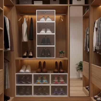 Imagem de Kit 6 Caixas Organizadora Para Guardar Sapato Sandália Chinelo Empilhável Sapateira Gaveta