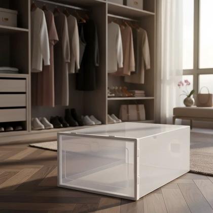 Imagem de Kit 6 Caixas Organizadora Para Guardar Sapato Sandália Chinelo Empilhável Sapateira Gaveta