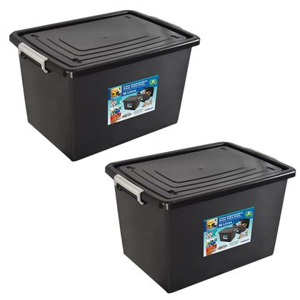 Kit 6 Caixas Organizadoras 56 Litros C/ Tampa e Trava Preta 25793PM Arqplast Imagem de Kit 6 Caixas Organizadoras 56 Litros C/ Tampa e Trava Preta 25793PM Arqplast