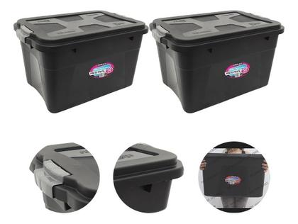 Imagem de Kit 6 Caixas Organizadoras 56 Litros c/ Travas Preta Uninjet