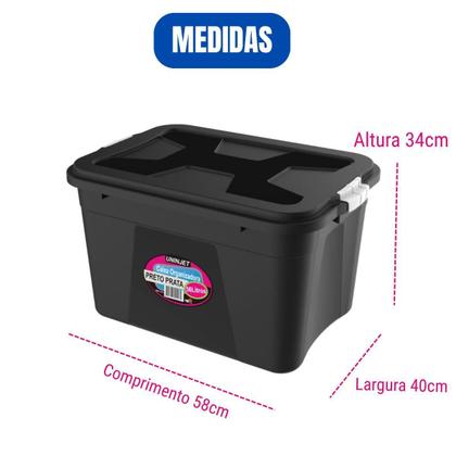 Imagem de Kit 6 Caixas Organizadoras 56 Litros Com Trava Preta Uninjet