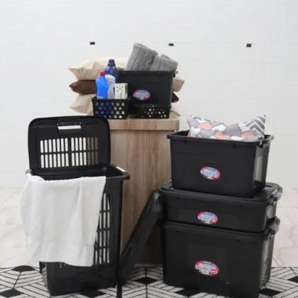 Imagem de Kit 6 Caixas Organizadoras 56 Litros Com Trava Preta Uninjet