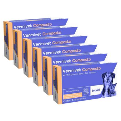 Imagem de Kit 6 Caixas Vermífugo Vermivet Composto - 4 Comprimidos 600mg Cada - Biovet 