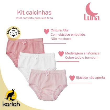 Imagem de Kit 6 Calcinhas Bebê Malha Dupla  100% Algodão Luna 138