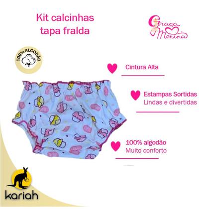 Imagem de Kit 6 Calcinhas Bebê Tapa Fralda Sortidas Graça Menina 1091