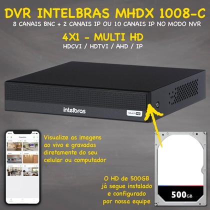 Imagem de Kit 6 Câmeras de Segurança full hd Dvr intelbras full hd 8ch mhdx c/hd
