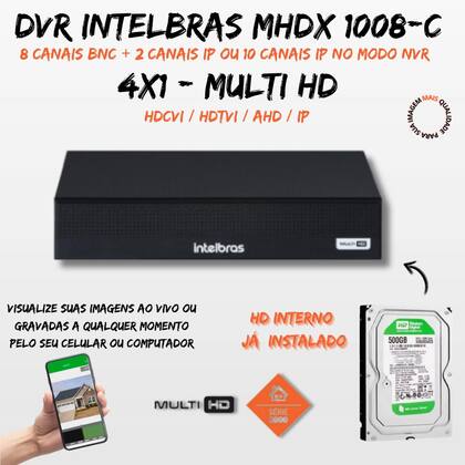 Imagem de Kit 6 Câmeras full Color Dvr Intelbras 1008-C C/Hd 500gb