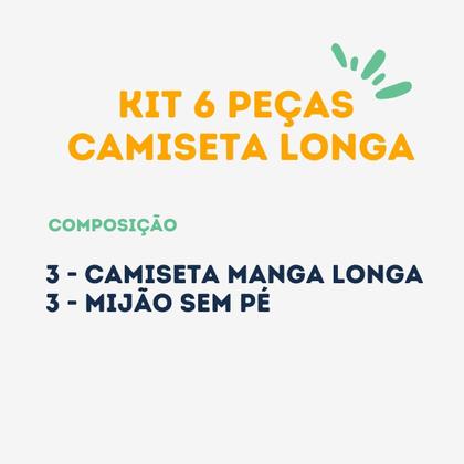 Imagem de Kit 6 Camisetas Bebe Manga Longa com Mijao Cores Sortidas