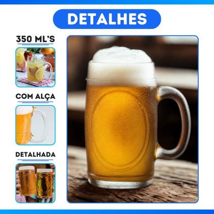 Imagem de Kit 6 Caneca Chopp De Vidro 350ml Bar Restaurante Cerveja Design Elegante Versátil Prático