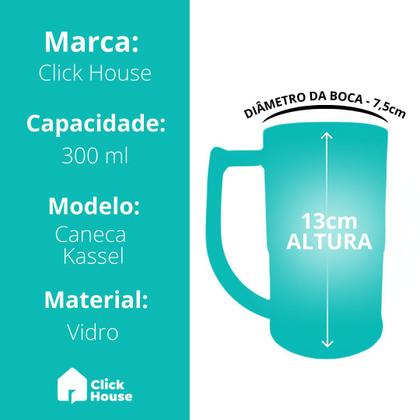 Imagem de Kit 6 Caneca De Vidro Chopp Cerveja Copos Resistente Transparente Bar Restaurante Kassel 300ml