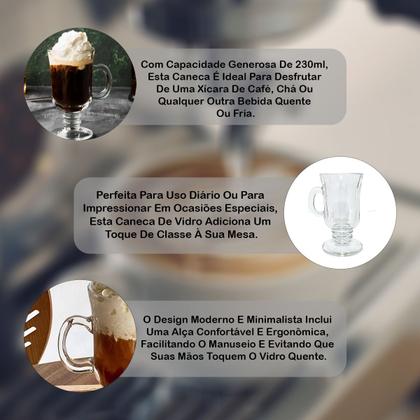 Kit 6 Caneca Tradicional Clássica Para Irish Coffee Café Chocolate Quente Cappuccino Taça Transparente 230ml - Lehaví Imagem de Kit 6 Caneca Tradicional Clássica Para Irish Coffee Café Chocolate Quente Cappuccino Taça Transparente 230ml