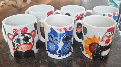 Imagem de Kit 6 CANECAS 300ML PORCELANA DECORADA BICHOS