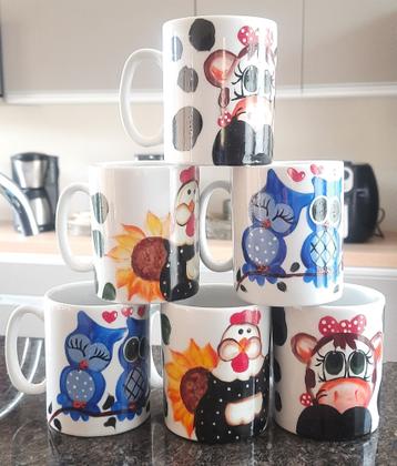 Imagem de Kit 6 CANECAS 300ML PORCELANA DECORADA BICHOS
