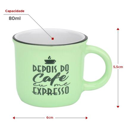 Kit 6 Canecas Porcelana Vintage Retrô Frases 80ml - Livon Imagem de Kit 6 Canecas Porcelana Vintage Retrô Frases 80ml